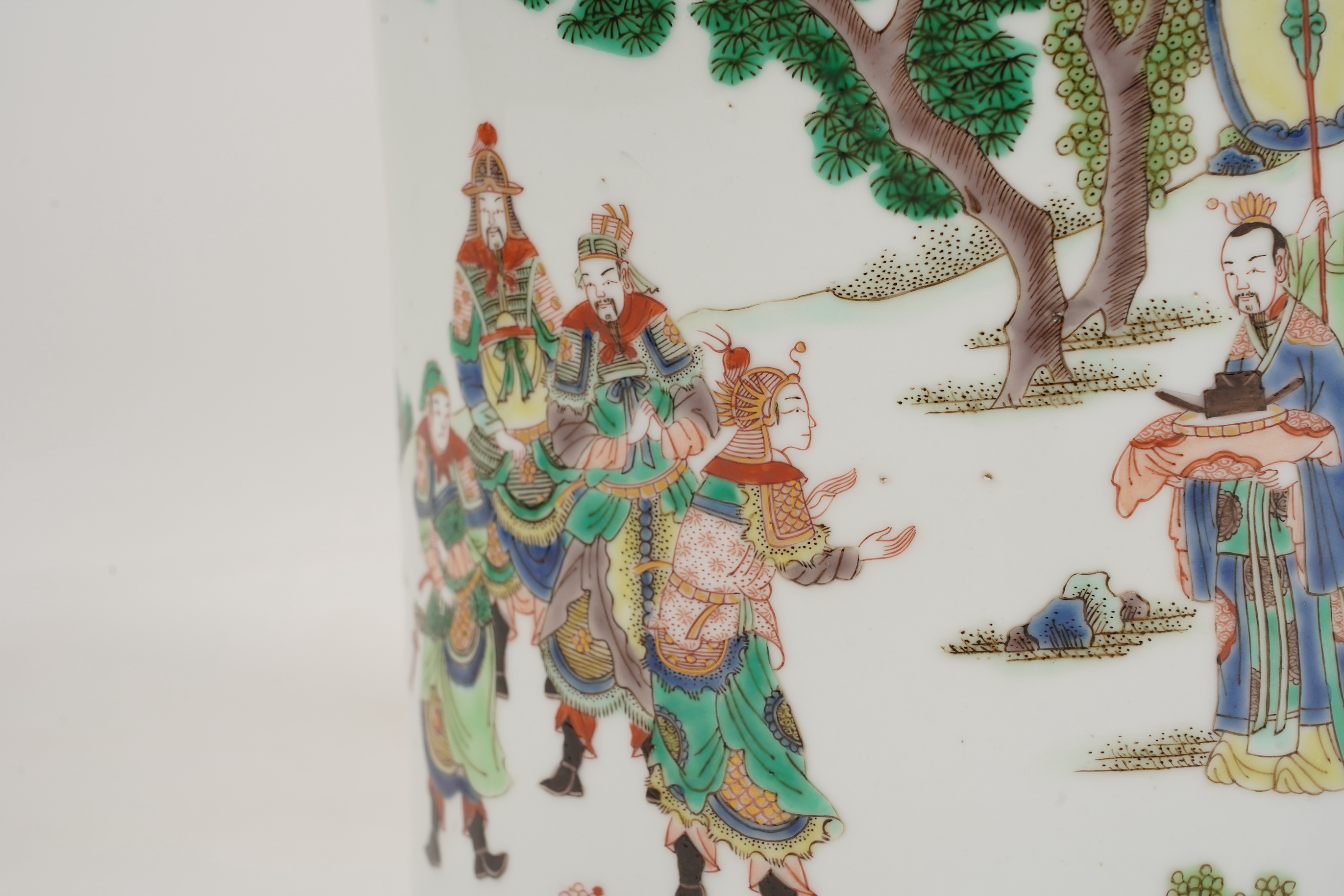 A Chinese famille verte brush pot
